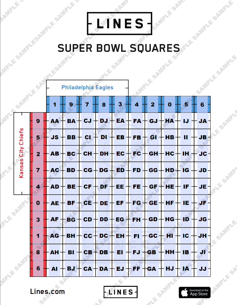 Super Bowl Squares 2023  Football Pool Squares Template to Download - Lines