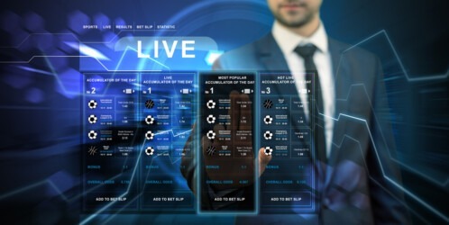 Futuristic,gambling,concept.,cropped,shot,of,young,businessman,placing,bets