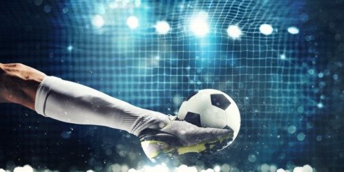 Close,up,of,a,soccer,striker,ready,to,kicks,the