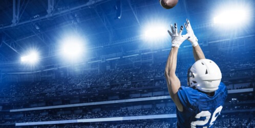 American,football,player,catching,a,touchdown,pass,in,a,large