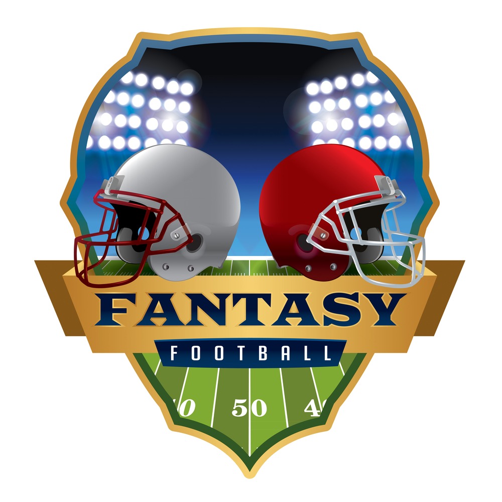 An,illustration,of,an,american,fantasy,football,helmets,and,badge.