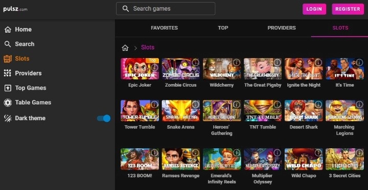 Pulsz Casino Lobby Slots