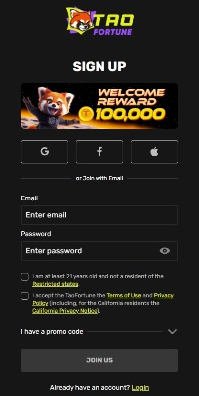 Tao Fortune Sign Up