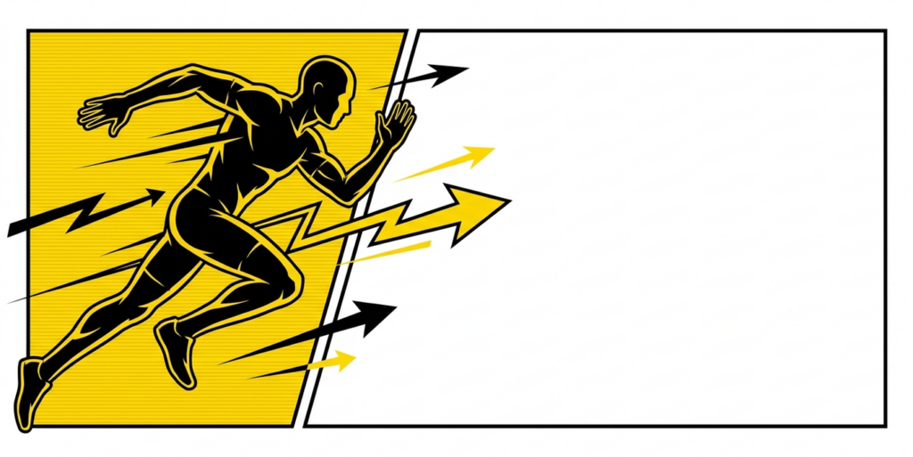 Pop art illustration of a football player figure mid-stride between two zones