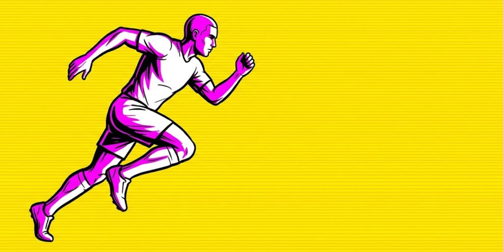 Pop-art illustration of a running athlete representing NFL FPI 2026 projections