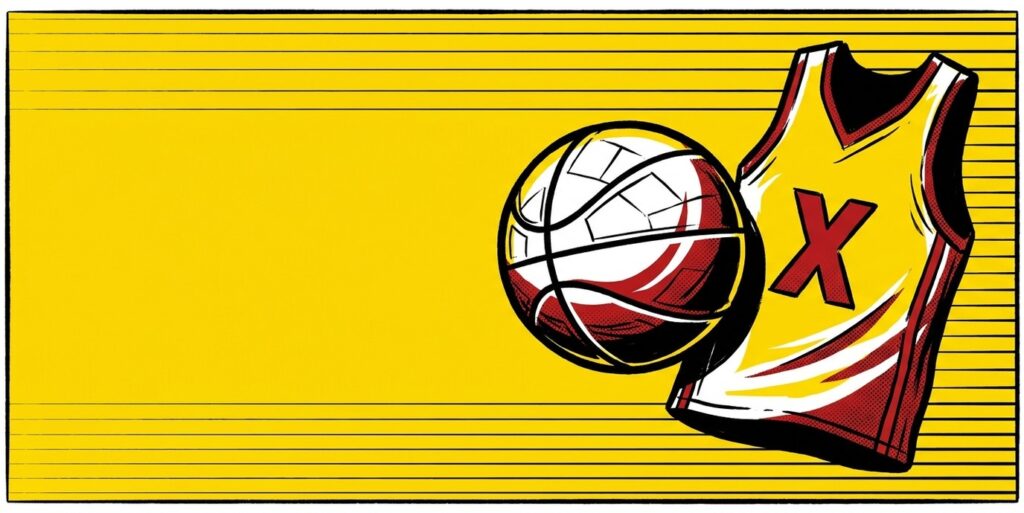 Pop-art illustration of a basketball and jersey marking a career retirement
