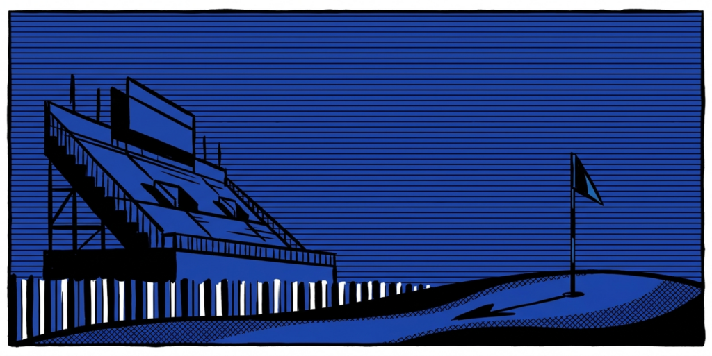 Stylized links grandstand and flagstick illustration for 2026 Scottish Open odds preview
