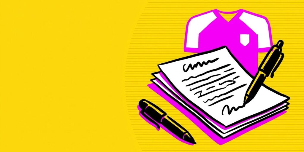 Stylized illustration of a contract and pen representing NFL free agency