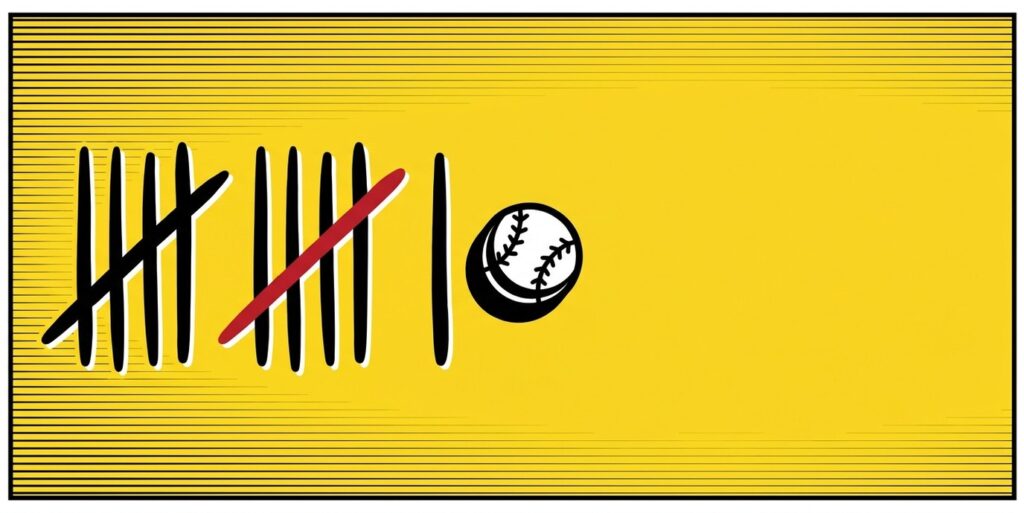Pop-art tally marks and baseball marking a home run milestone