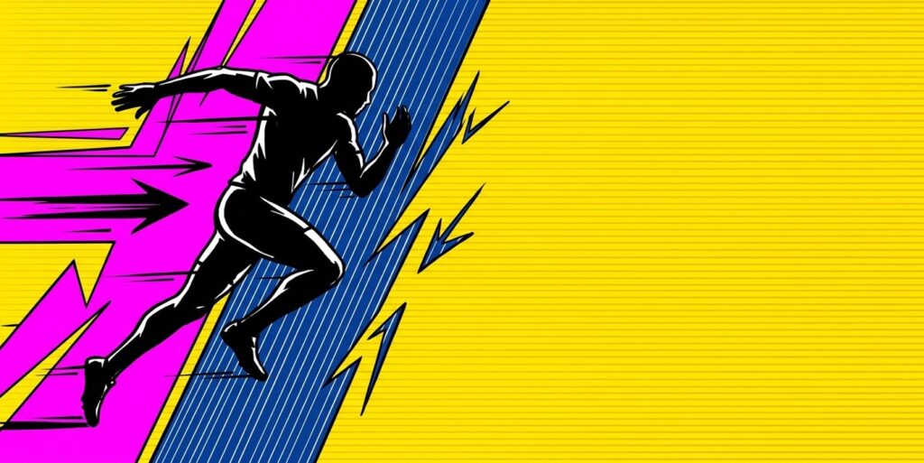 Pop-art silhouette of a base runner between two colored zones symbolizing an MLB trade